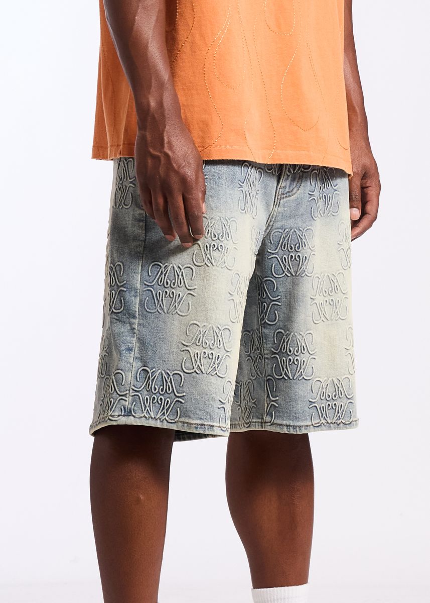 Memory Lane MONOGRAM DENIM SHORT-BLUE RINSE