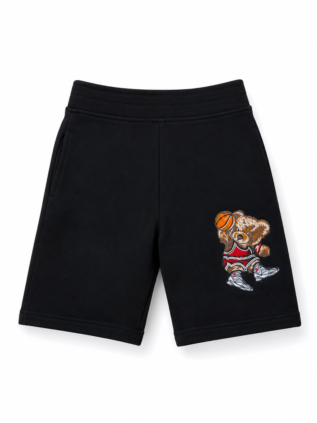 Evolution in Design Boys Black Basketball Bear Knit Shorts – Size 4 – Embroidered Graphic