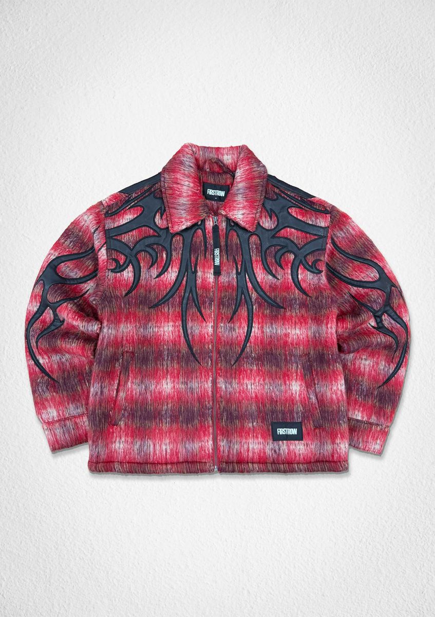 First Row shadow worship crimson plaid shacket - red/black