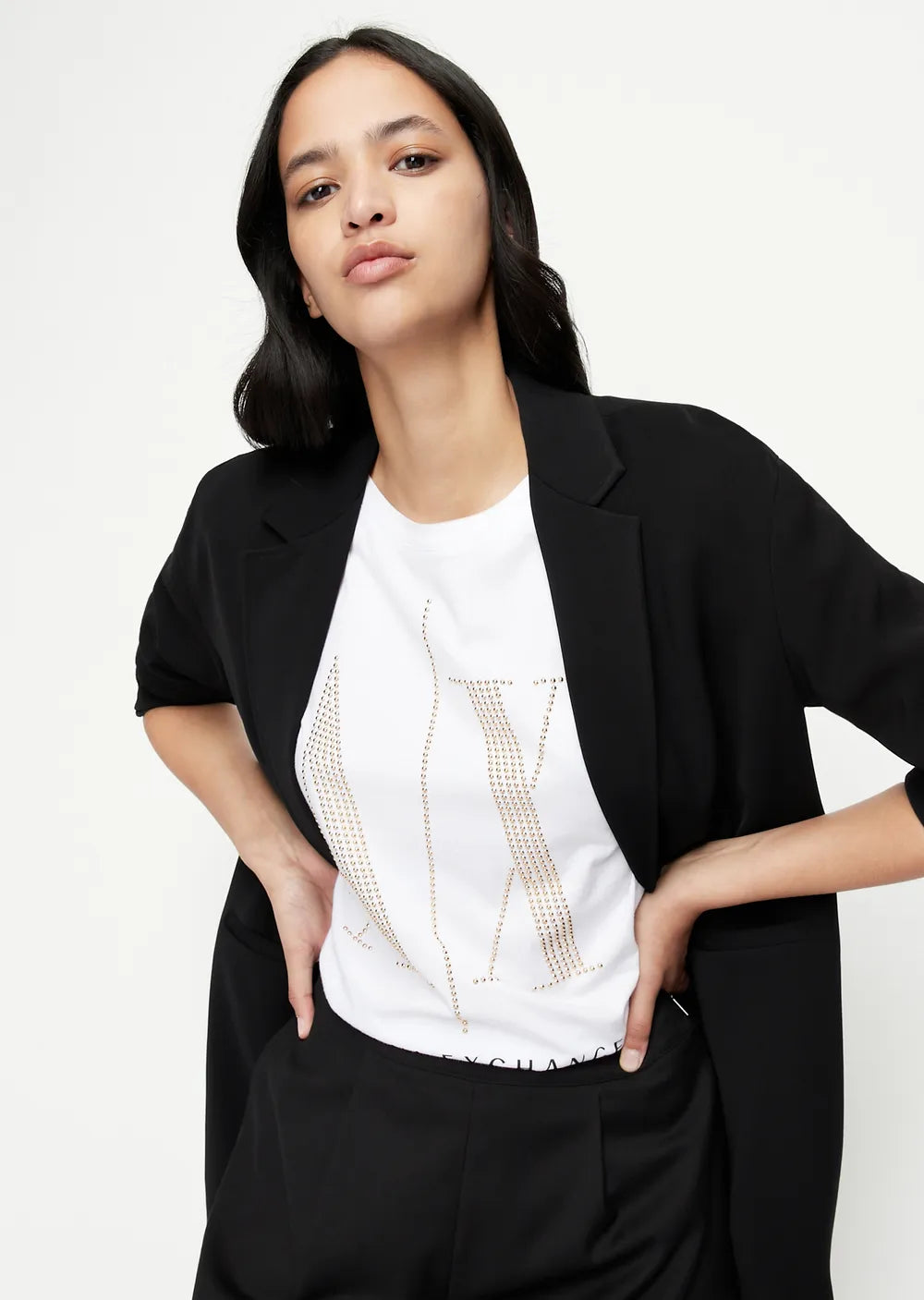 armani exchange women white gold studs large logo tshirts