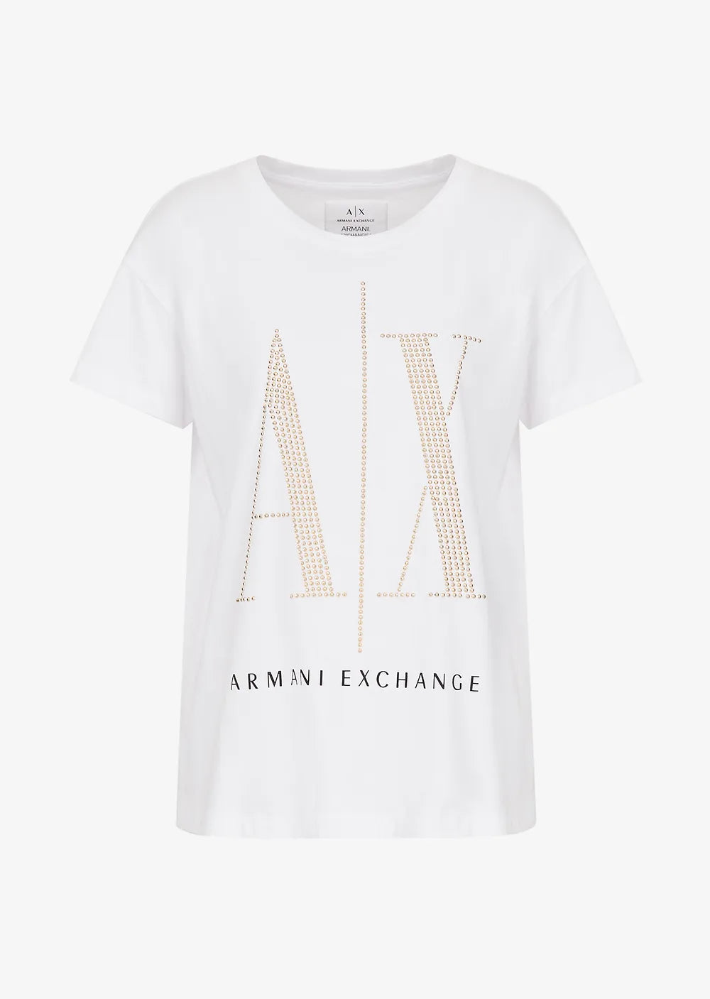armani exchange women white gold studs large logo tshirts