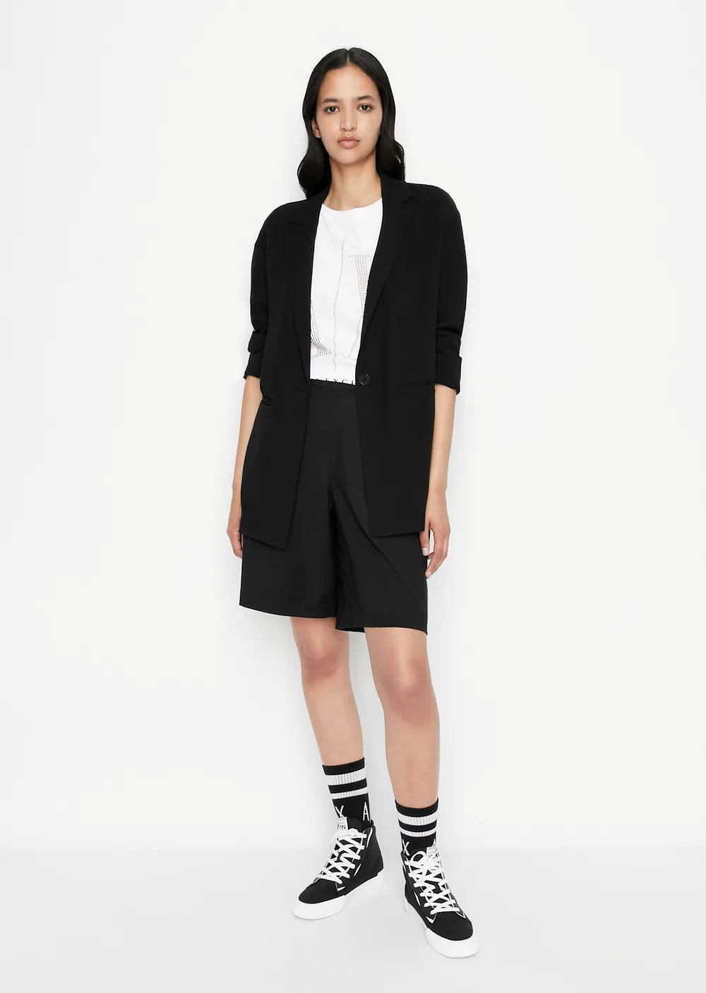 armani exchange women white gold studs large logo tshirts