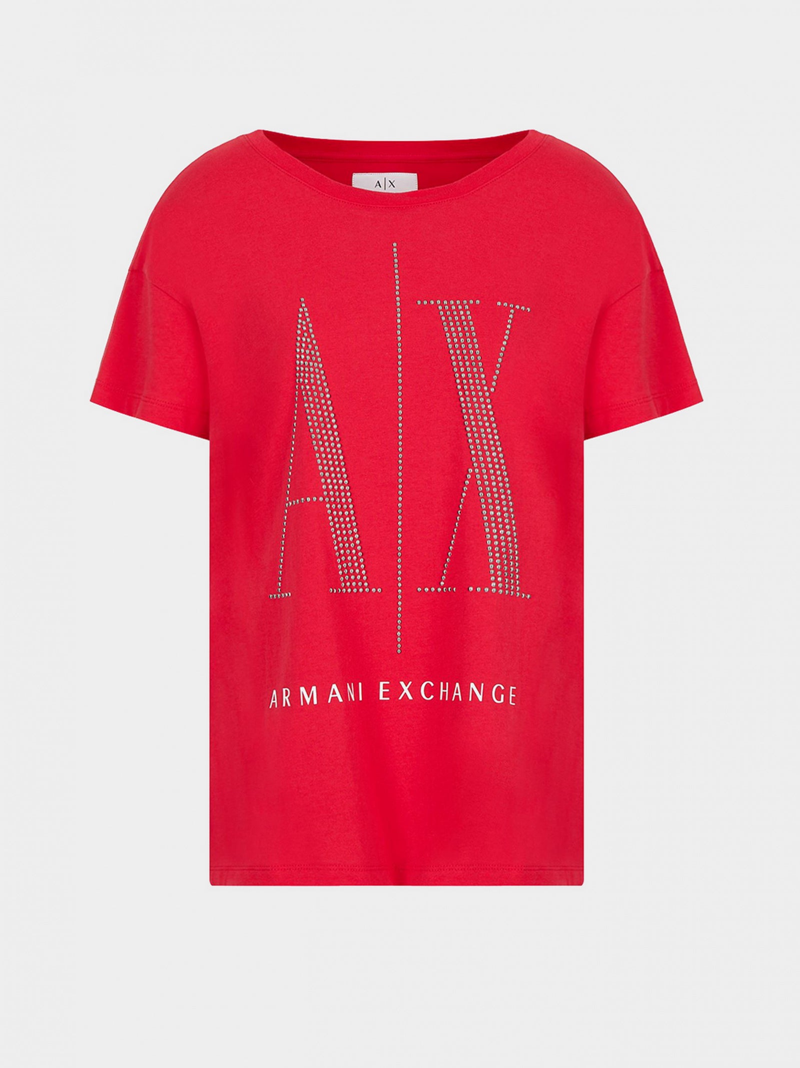 armani exchange womens red silver stud large logo T-Shirts