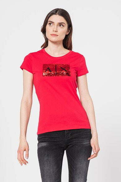 armani exchange red black women tshirts