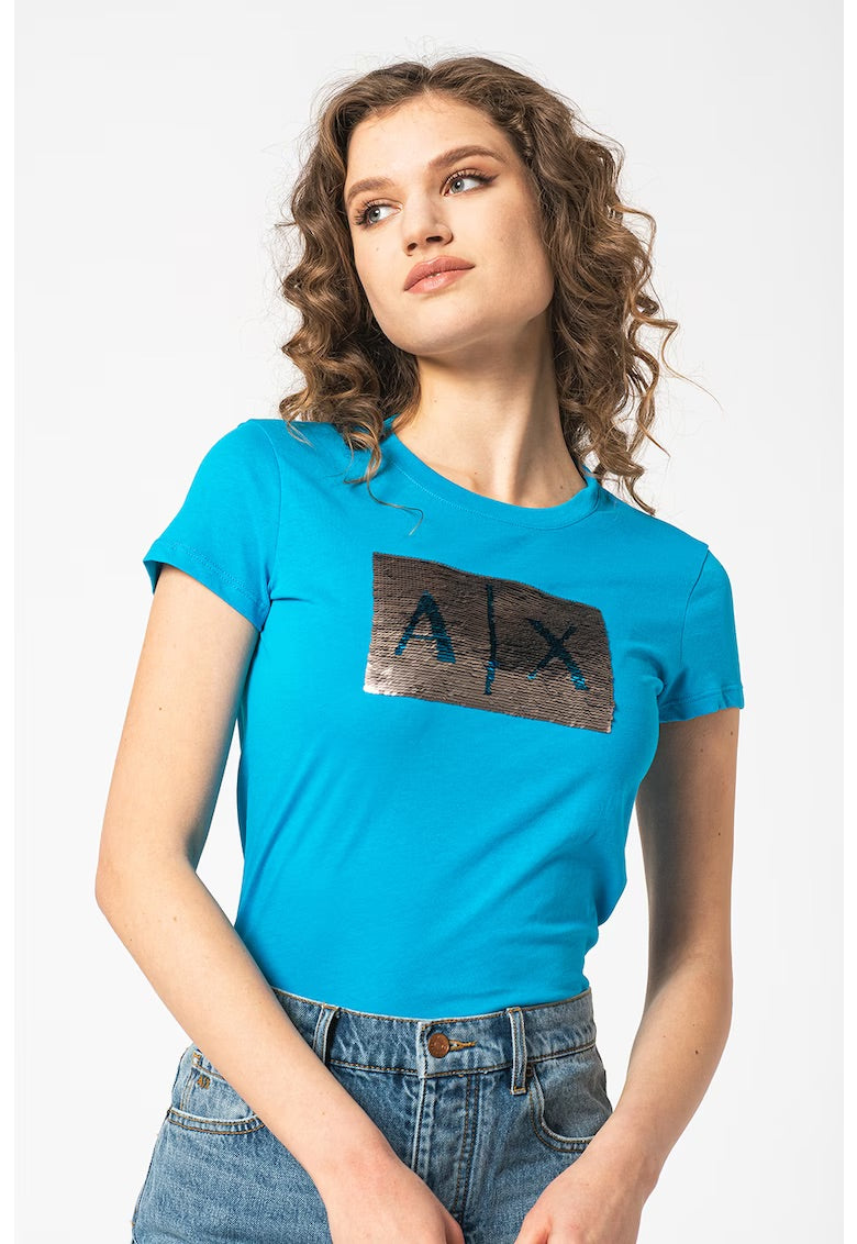 armani exchange women blue silver tshirts
