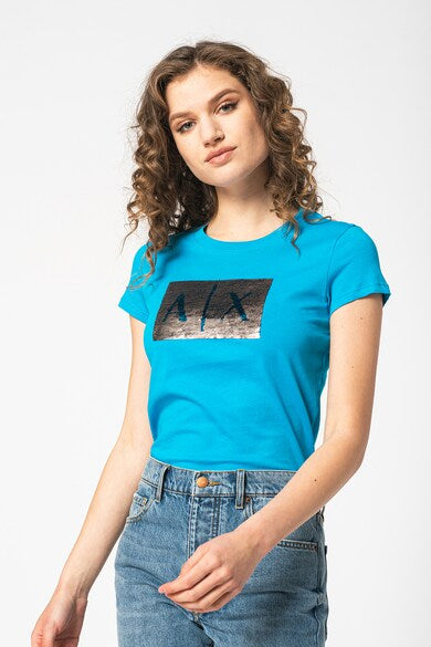 armani exchange women blue silver tshirts