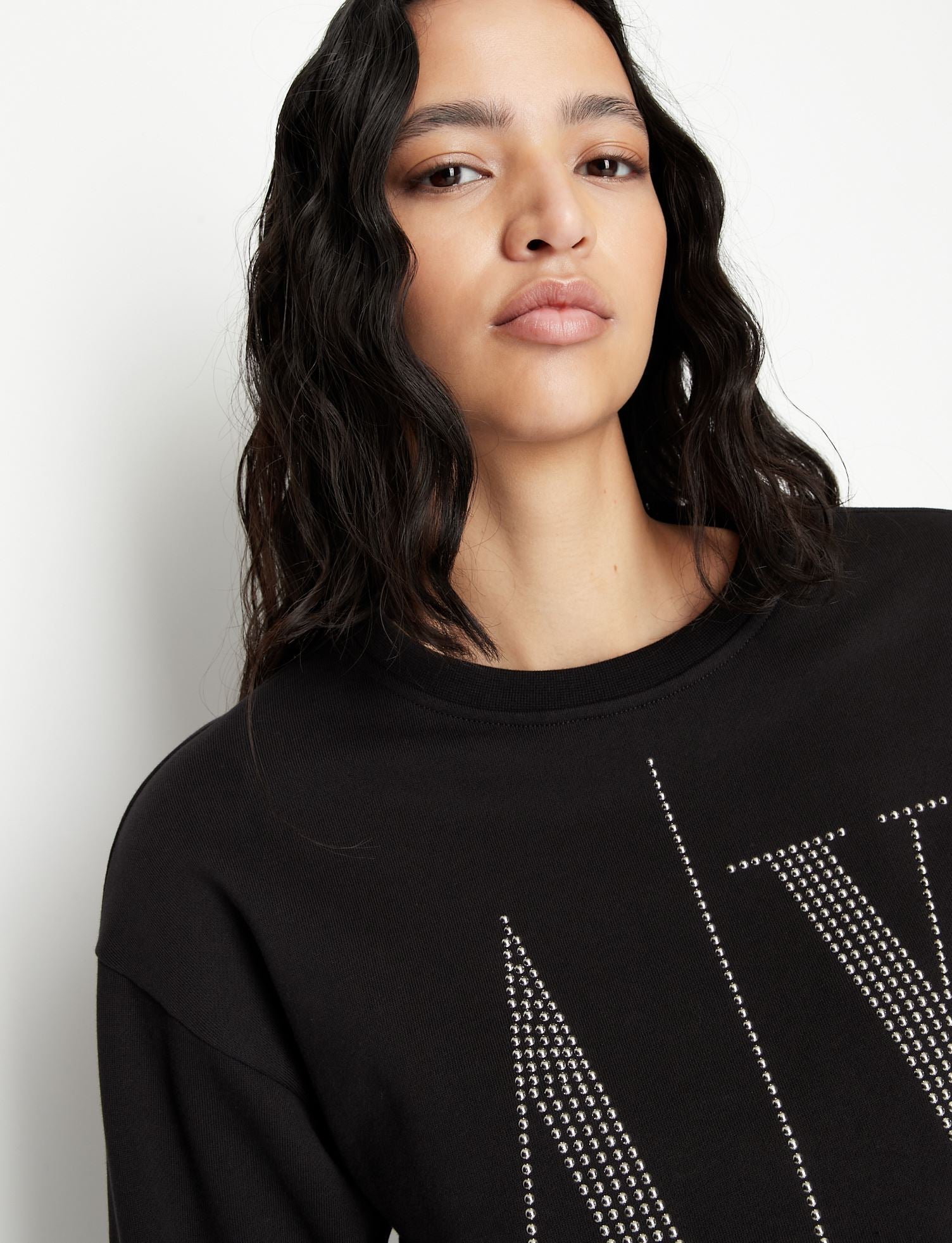 Armani Exchange ICON LOGO STUDDED CREW NECK SWEATSHIRT