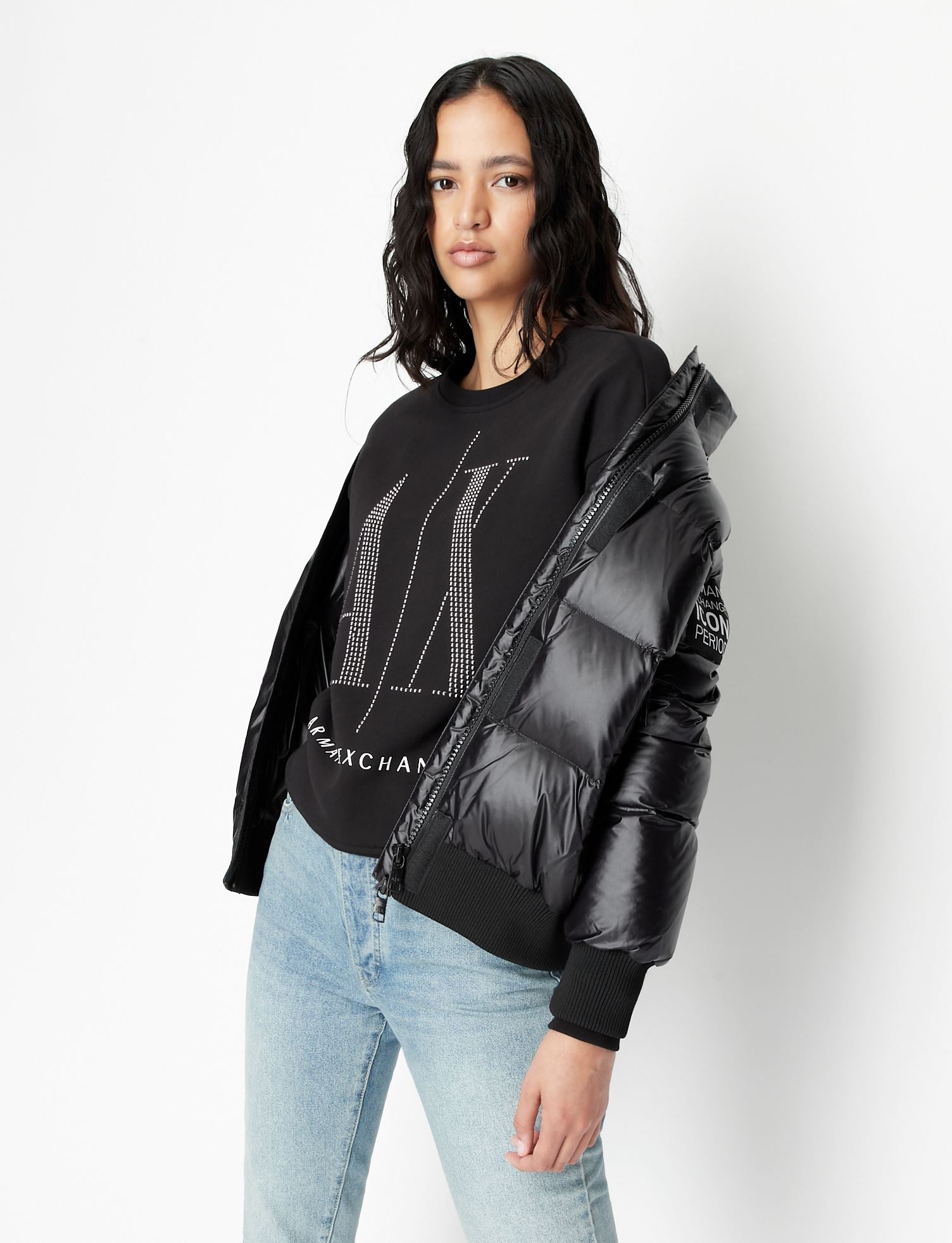 Armani Exchange ICON LOGO STUDDED CREW NECK SWEATSHIRT