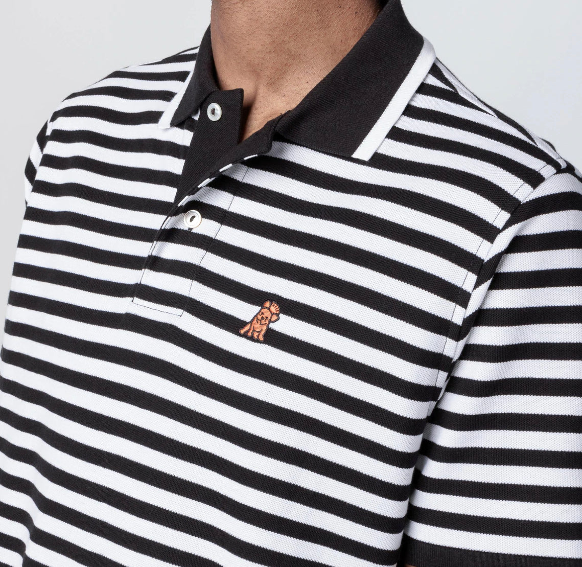 JAMES BARK Men's Black Striped Polo Shirt - Orange Bark