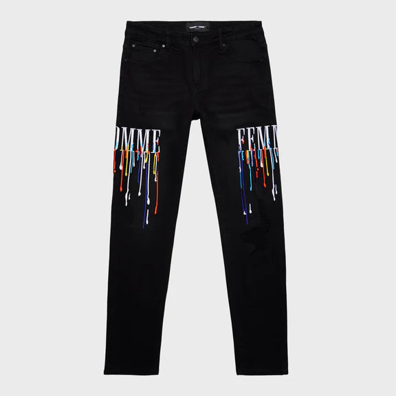 Homme femme LETTERMAN DRIP DENIM BLACK