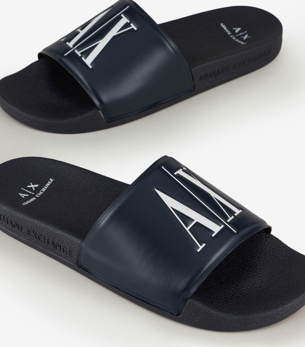 Armani exchange Icon logo single strap slides sandals (NAVY)