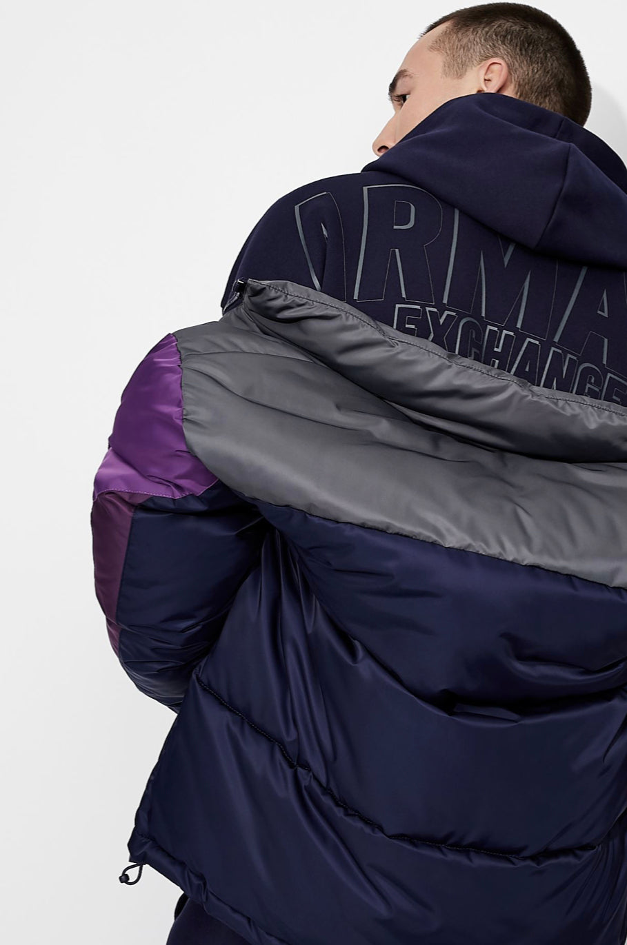 ARMANI EXCHANGE HOODED LOGO COTTON BLEND SWEATSHIRT NAVY/BLUE