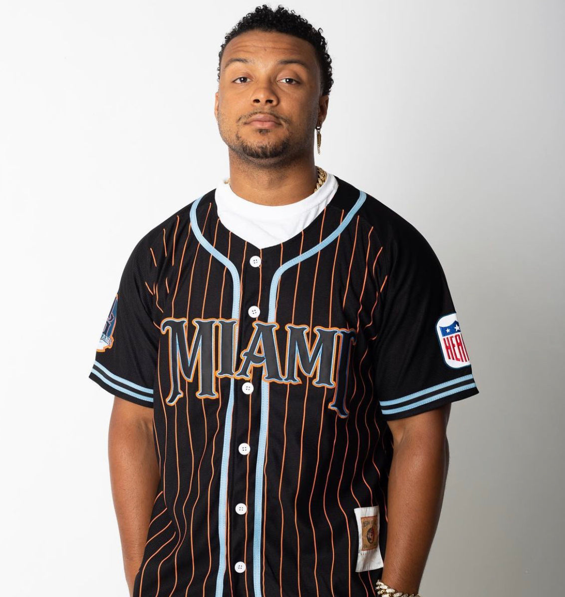 HEADGEAR CLASSICS MIAMI GIANTS PINSTRIPE BASEBALL JERSEY HGNL023-BAJ-10