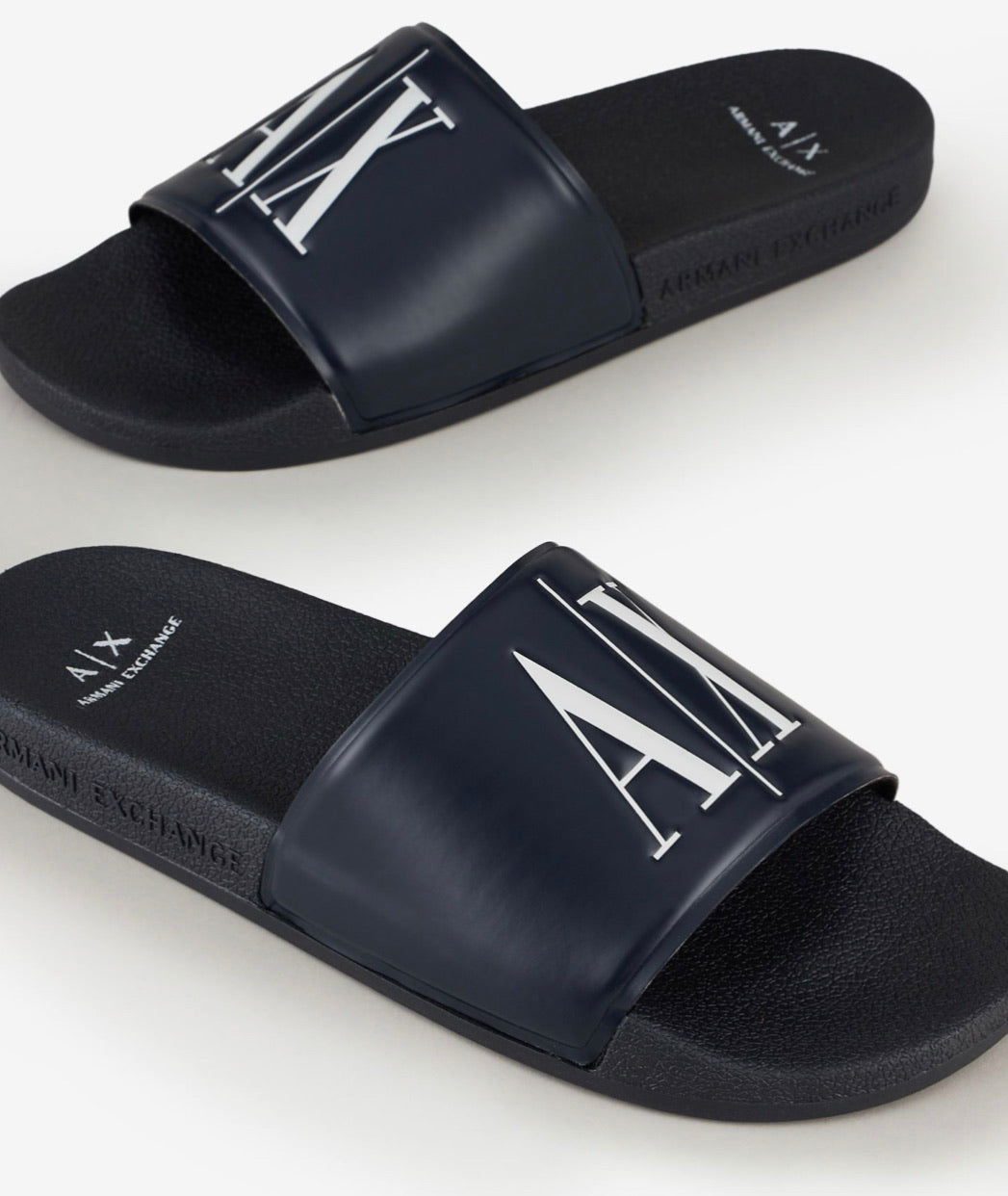 Armani exchange Icon logo single strap slides sandals (NAVY)