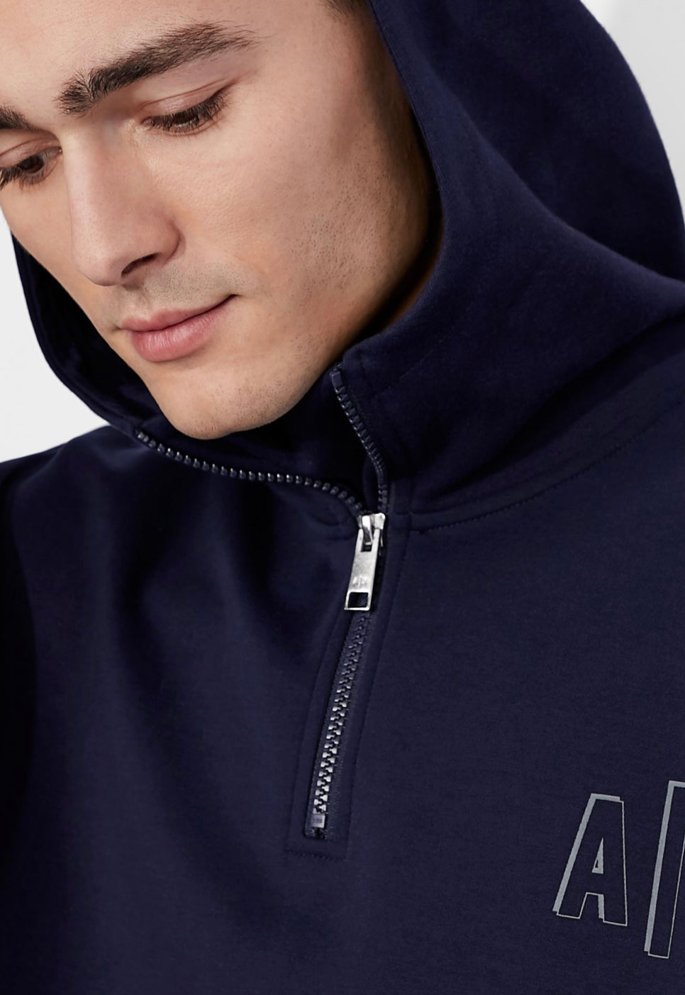 ARMANI EXCHANGE HOODED LOGO COTTON BLEND SWEATSHIRT NAVY/BLUE