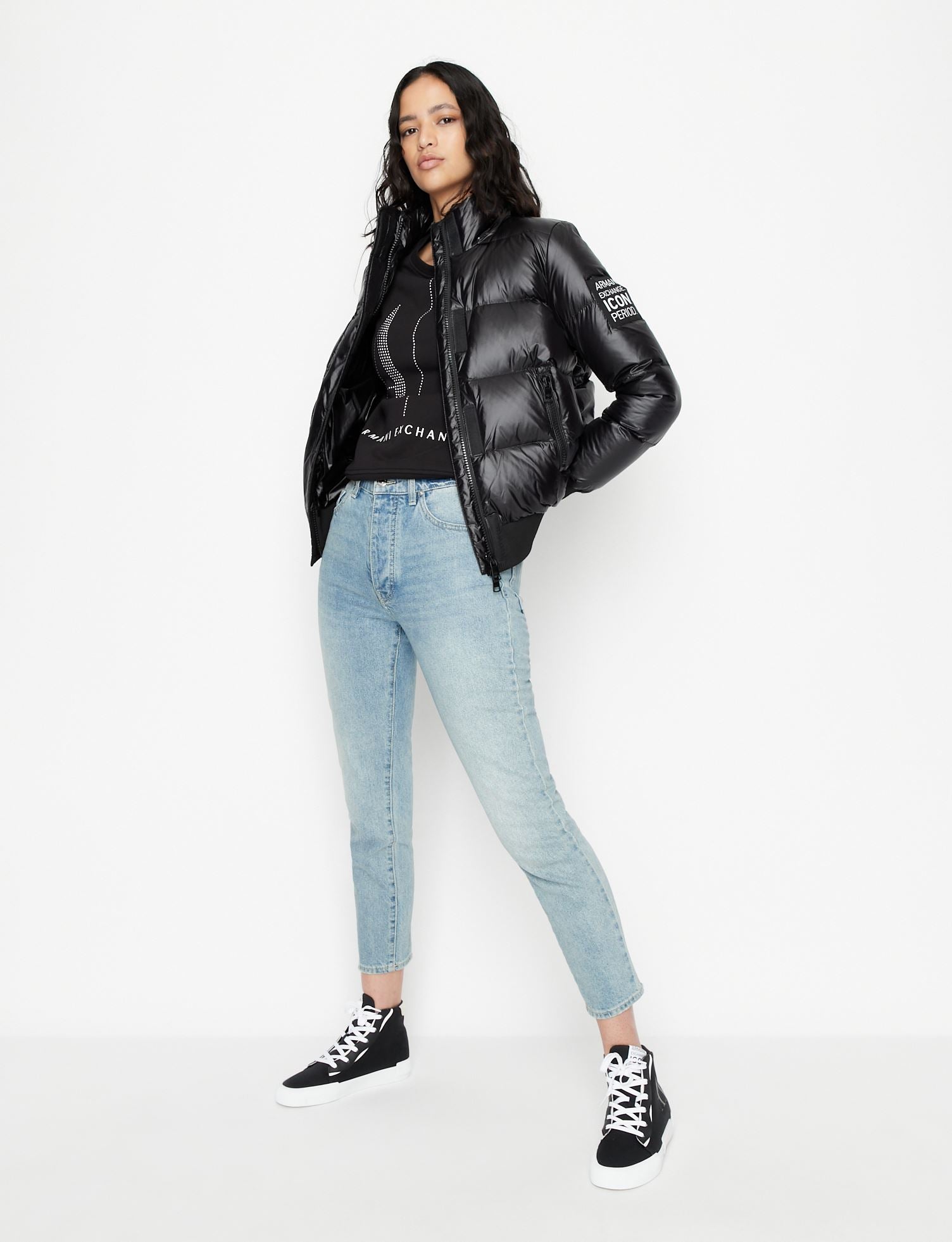 Armani Exchange ICON LOGO STUDDED CREW NECK SWEATSHIRT