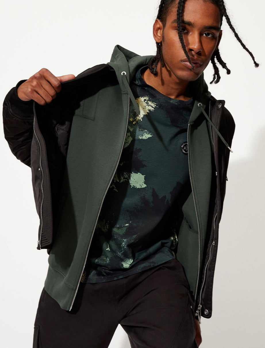 ARMANI EXCHANGE HOODED ZIP UP JERSEY SWEATSHIRT (GREEN)
