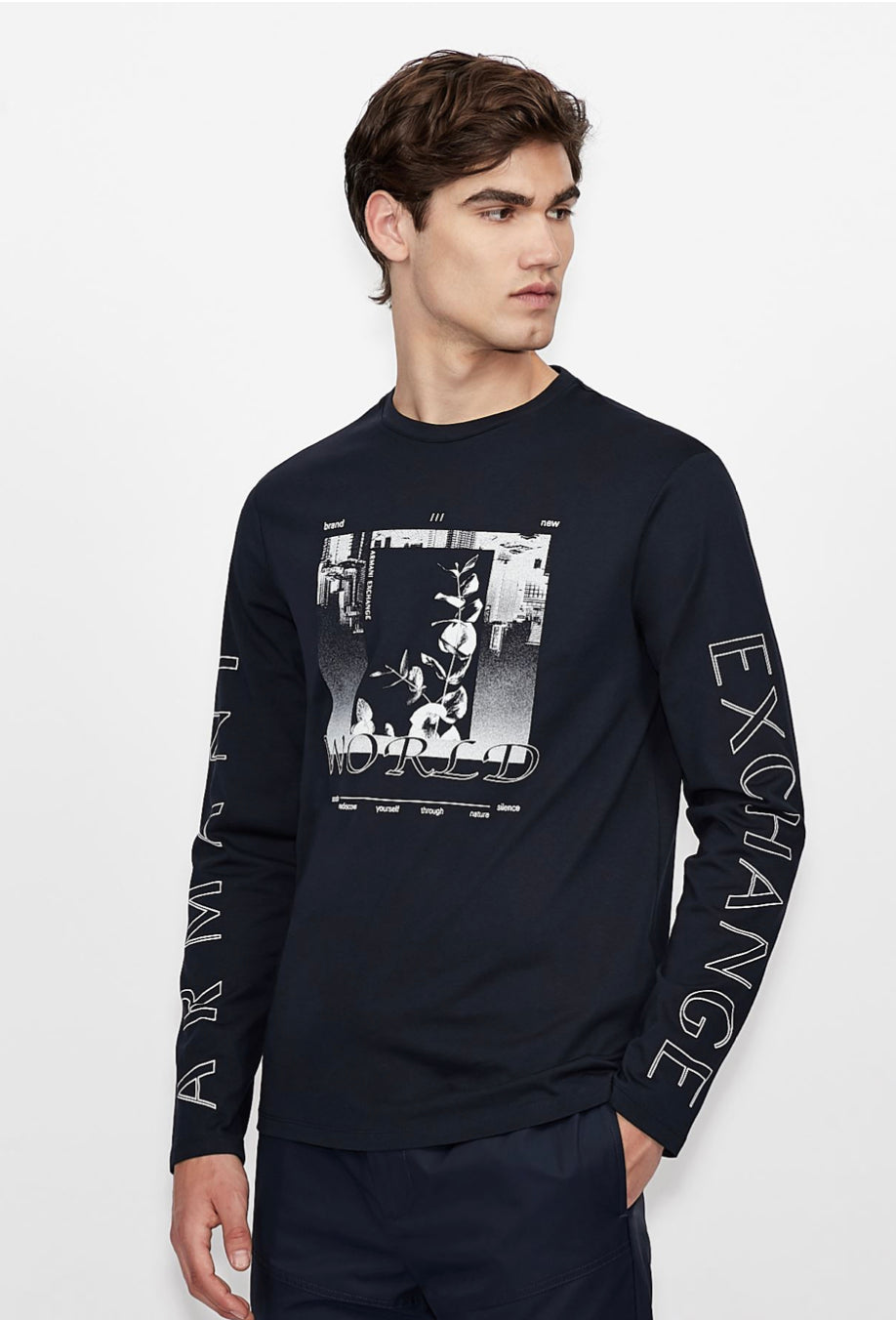 ARMANI EXCHANGE LONG SLEEVED PRINTED T-SHIRT NAVY/BLUE