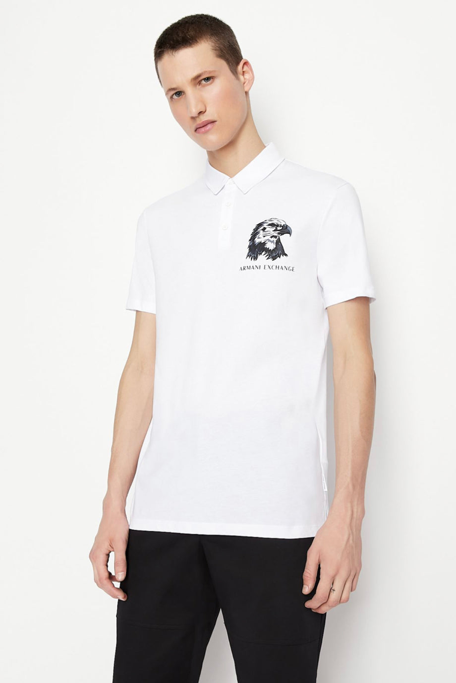 Armani exchange EAGLE PRINITED COTTON POLO SHIRT WHITE