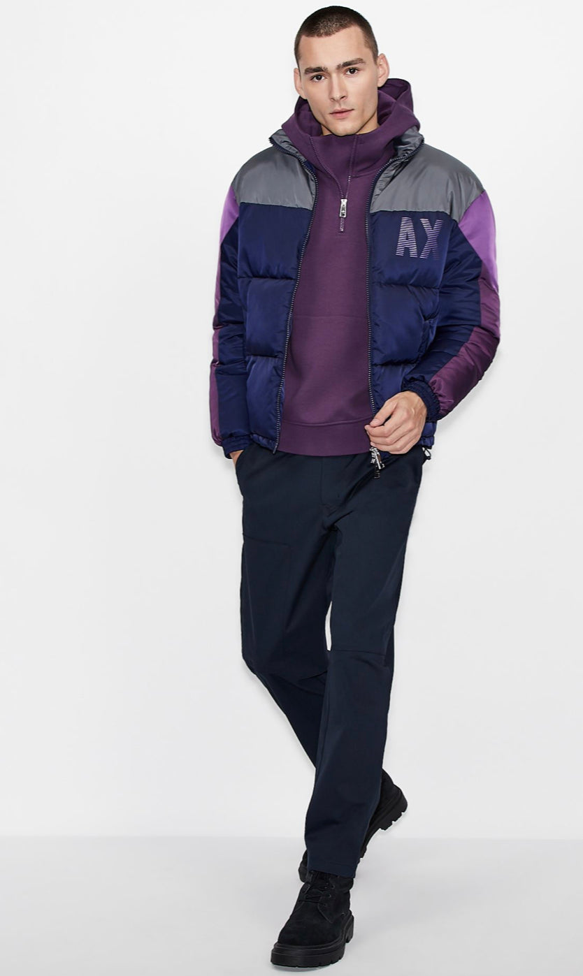 Armani exchange HOODED LOGO COTTON BLEND SWEATSHIRT PURPLE