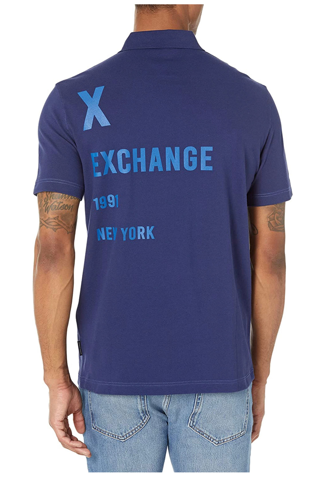 ARMANI EXCHANGE Men's Contrast Logo Stretch Pique Polo Shirt 3LZFBAZJ8NZ