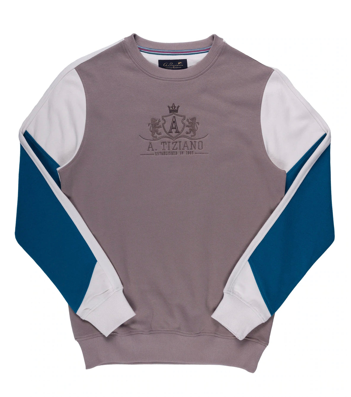 ATIZIANO Terry | Men's Long Sleeve Color Blocked Crew Neck Pullover