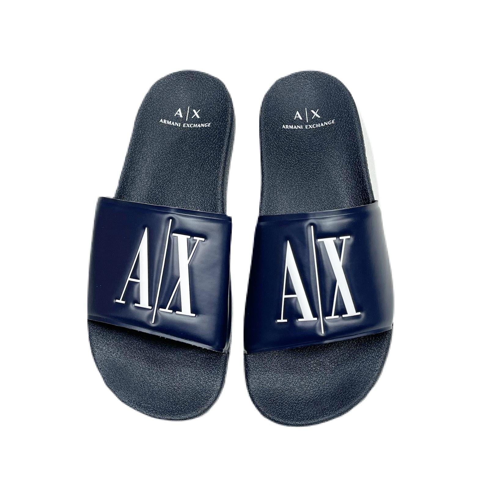 Armani exchange Icon logo single strap slides sandals (NAVY)