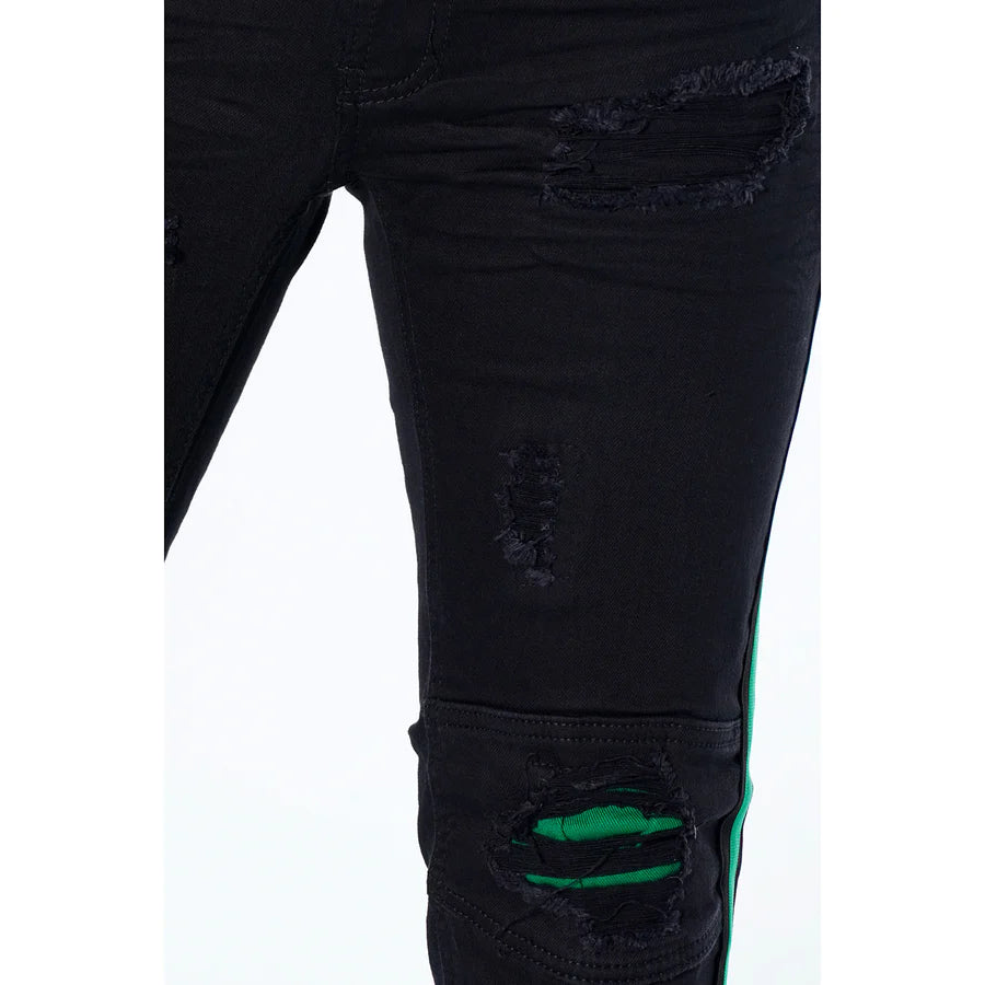 Makobi M1769 MAKOBI CAMEO DENIM JEANS - BLACK/GREEN