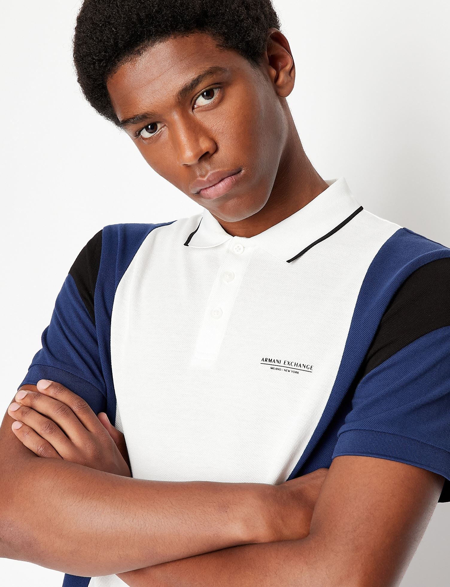 Armani Exchange Polo White Navy 3LZFLA ZJM5Z 85BM