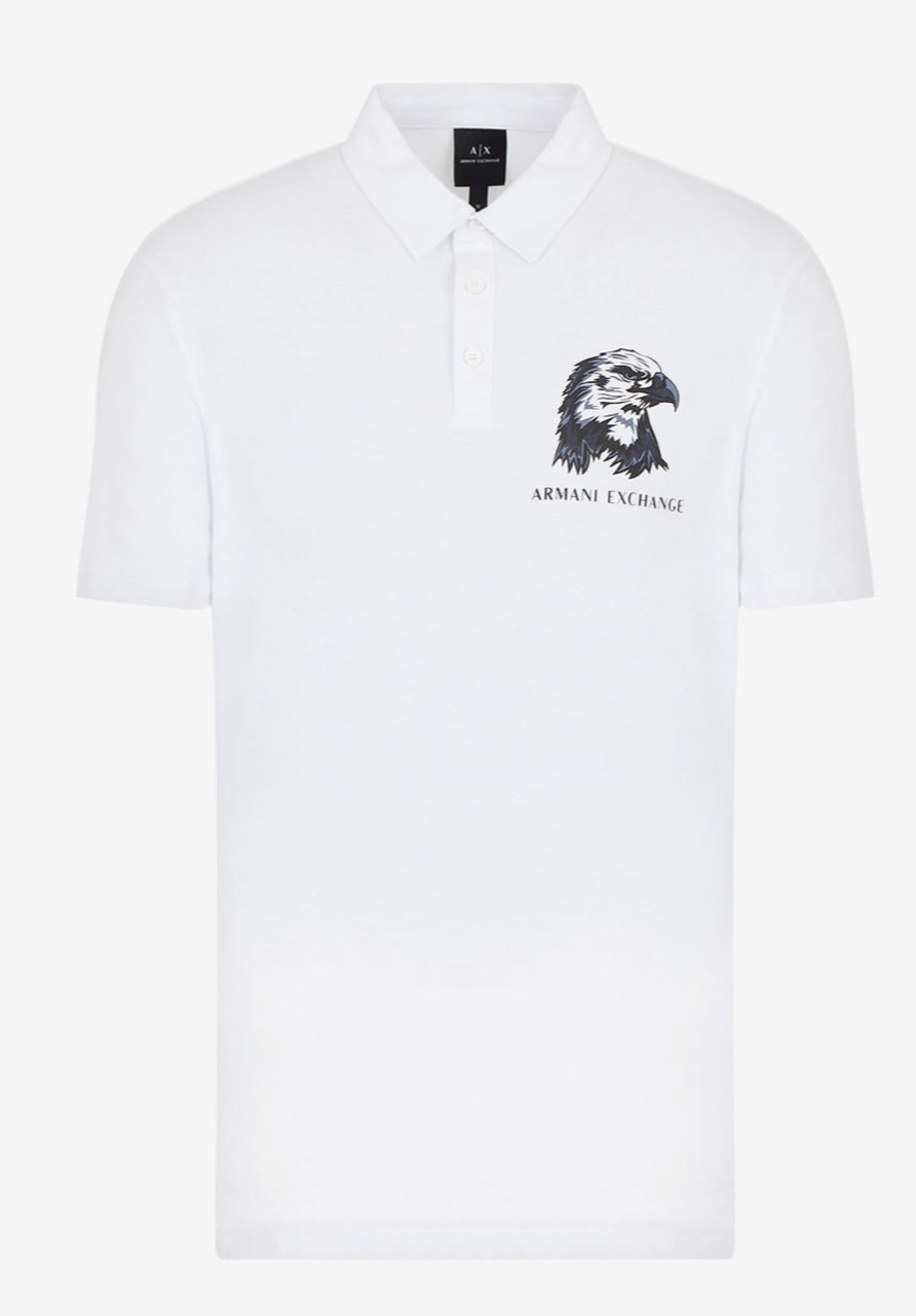 Armani exchange EAGLE PRINITED COTTON POLO SHIRT WHITE