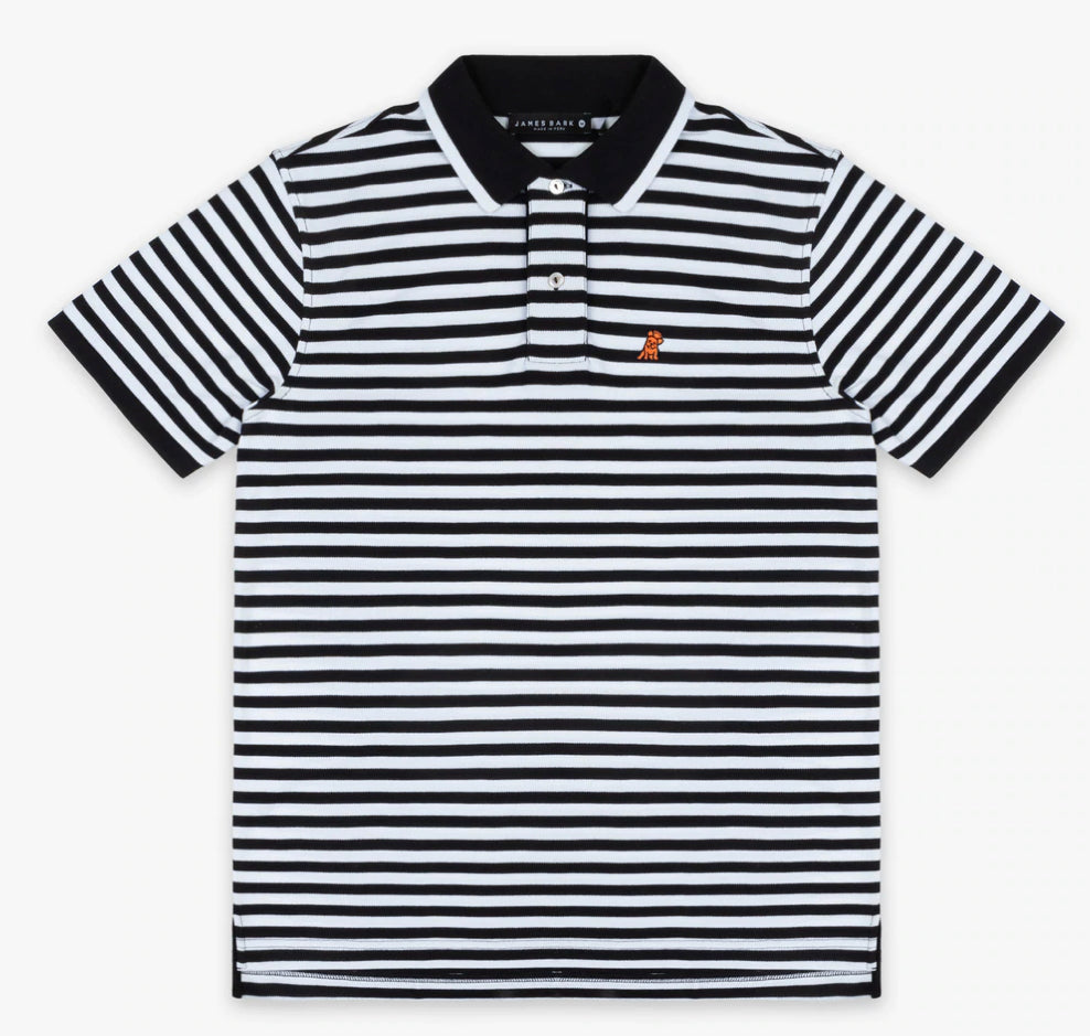 JAMES BARK Men's Black Striped Polo Shirt - Orange Bark