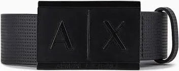 ARMANI EXCHANGE BLACK LEATHER BELT WITH RECTANGULAR BUCKLE