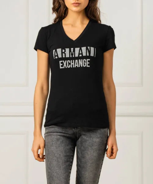 Armani Exchange women black white stud tshirt