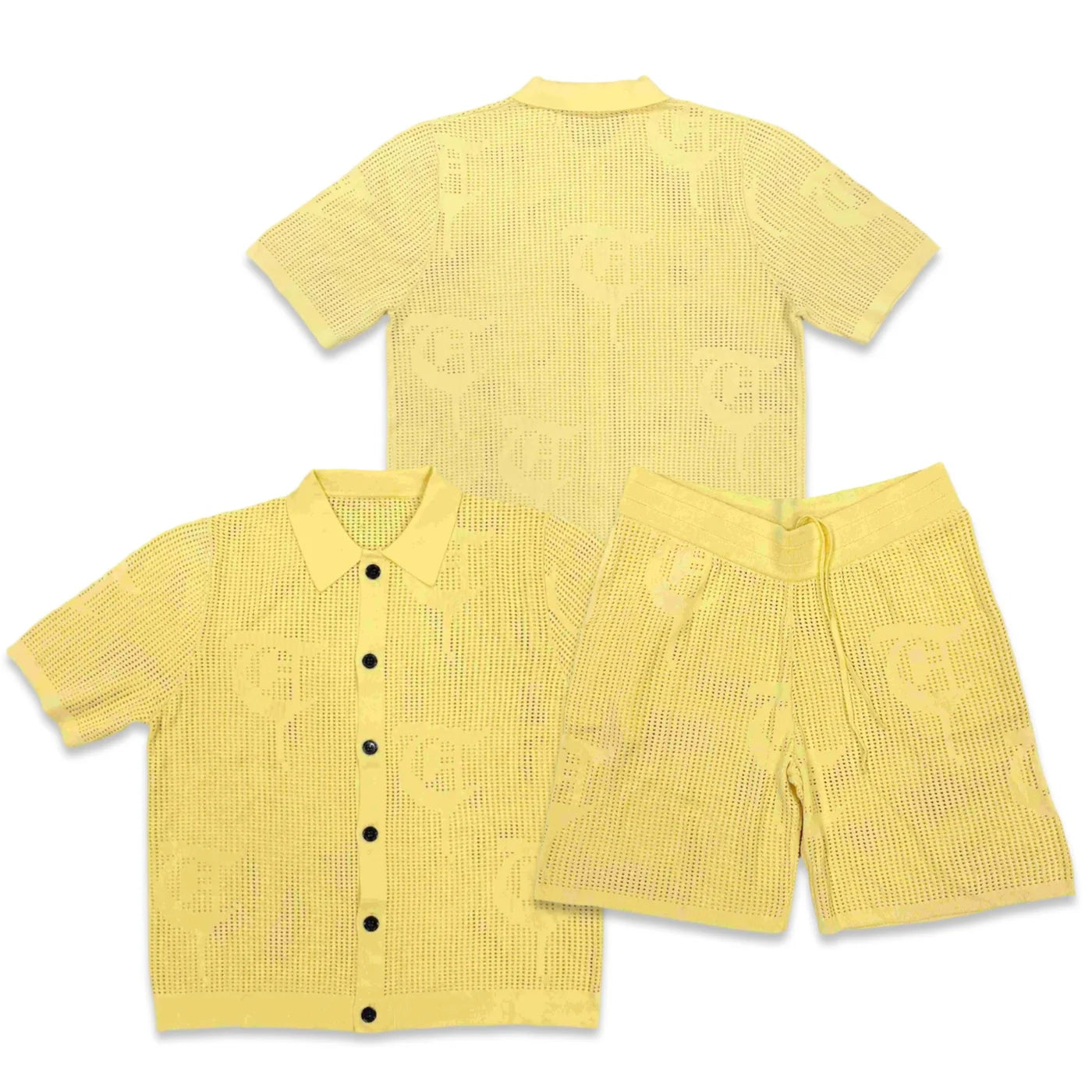 Trnchs BAHR" Light Yellow Button Up Short Set