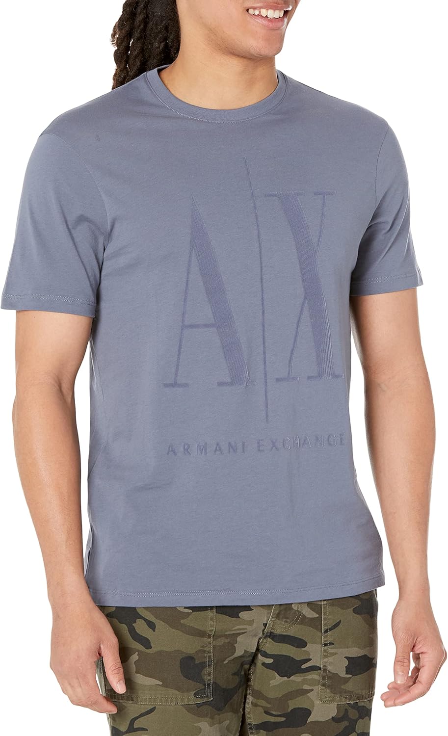 Armani Exchange Light Blue Suede Icon Logo Tshirt