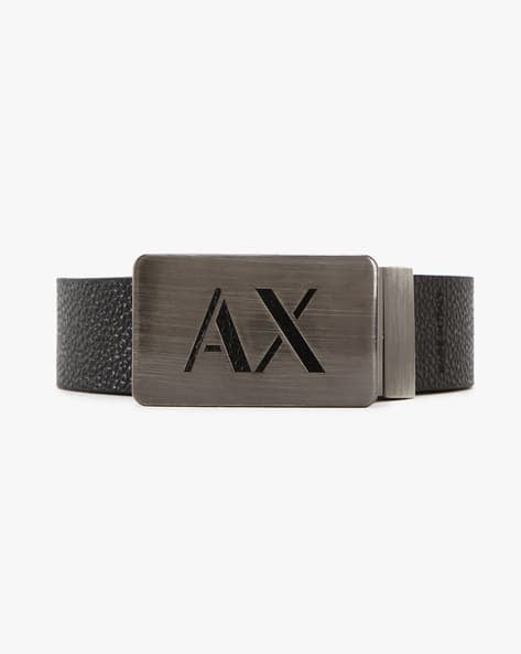 Armani Exchange GREY,NAVY LEATHER BELT WITH RECTANGULAR BUCKLE