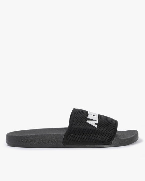 Armani exchange icon logo single strap slides Sandals (black)
