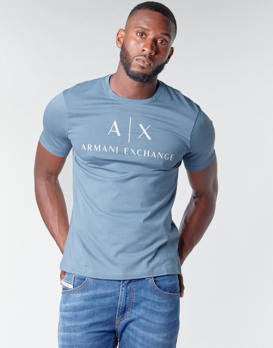 Armani Exchange Light Blue white Icon Logo Tshirt