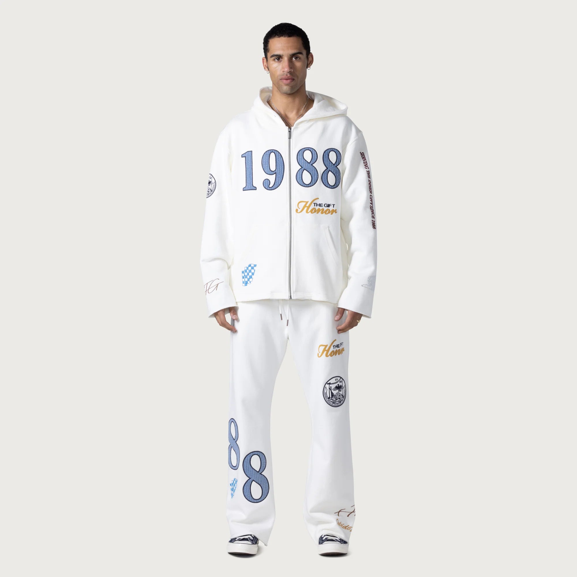 Honor the gift 1988 Full Zip Hoodie Jogging set - White