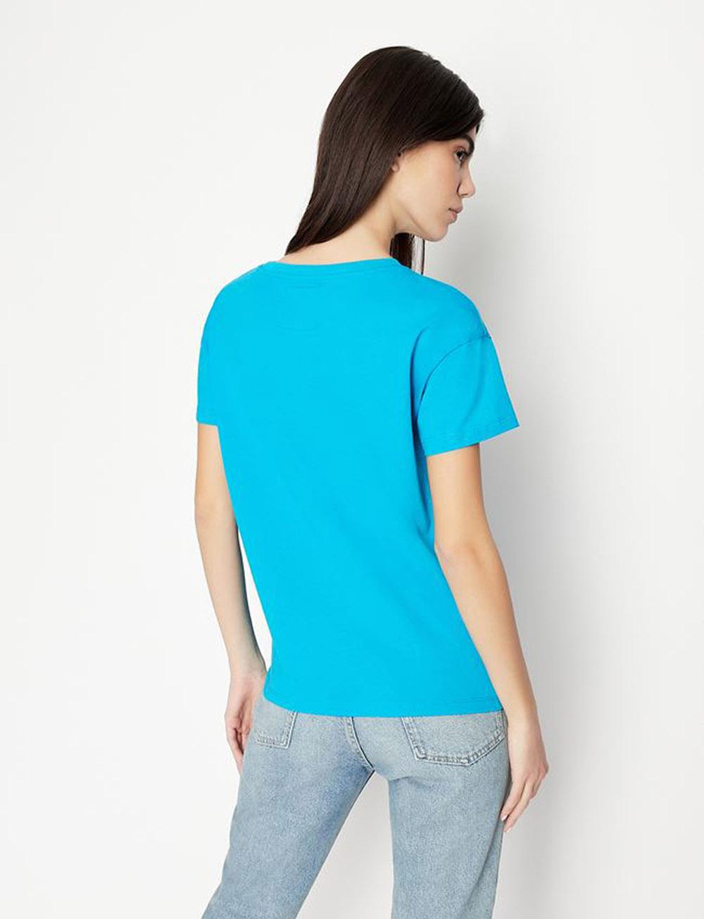 Armani Exchange women blue white RELAXED FIT T-SHIRT WITH ROUND NECK AND LOGO