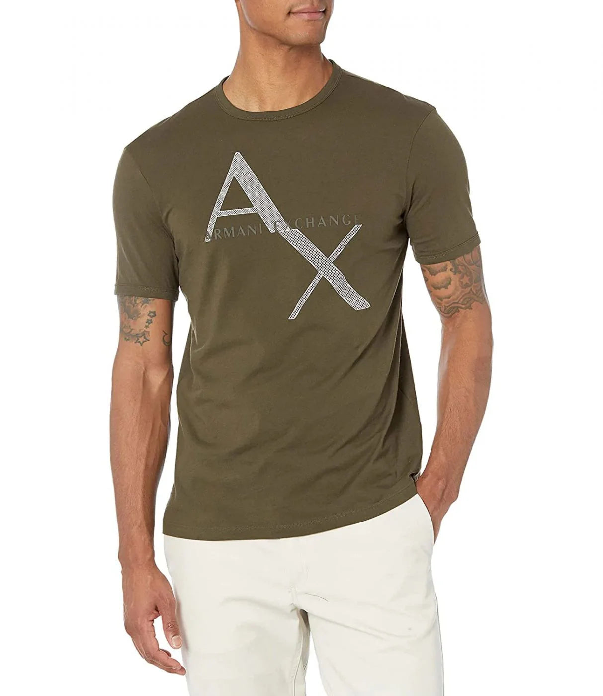Armani Exchange Regular Olive,White Icon Logo Tshirt