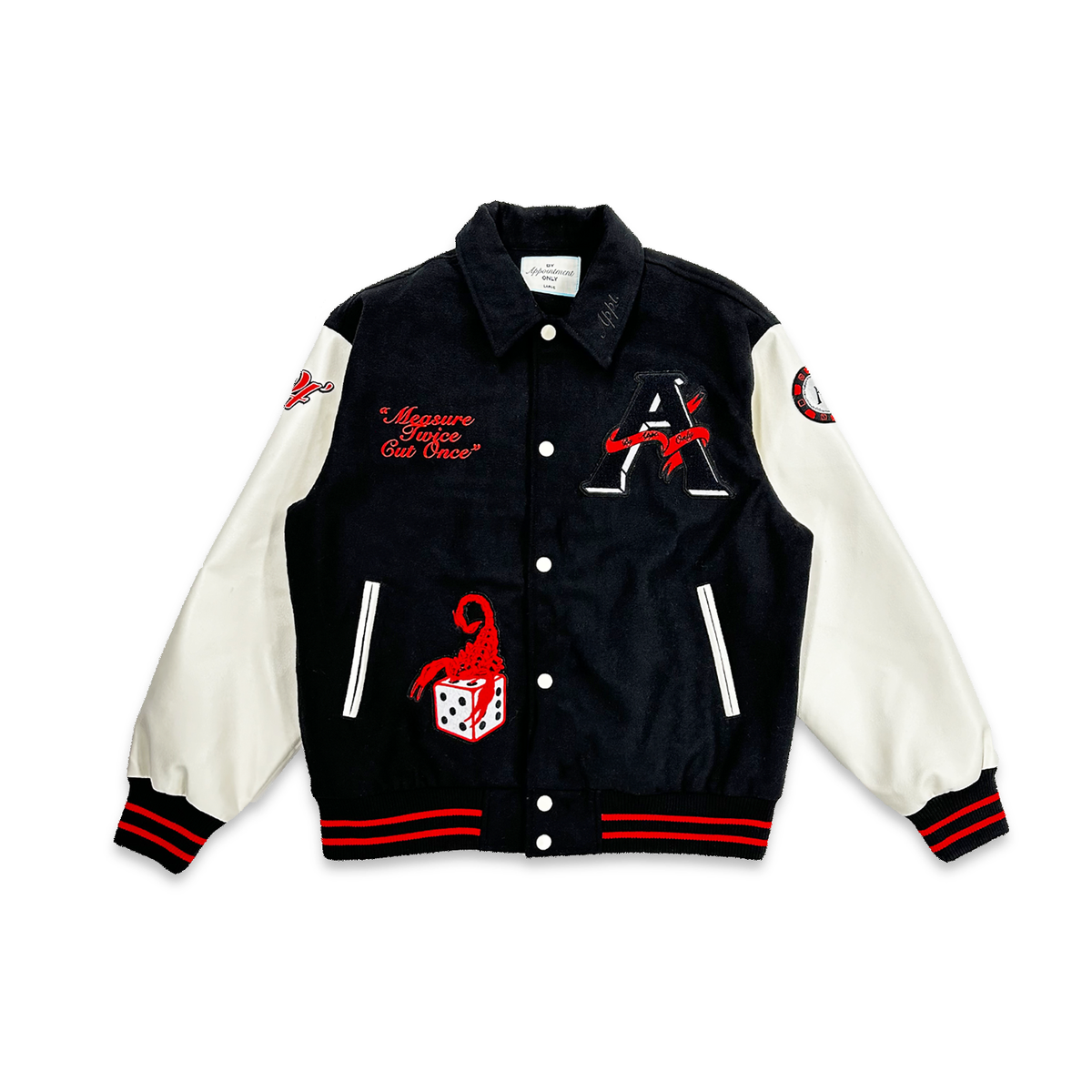 BY APPT ONLY VARSITY JACKET (RED/BLACK) (BAO-F24-020)