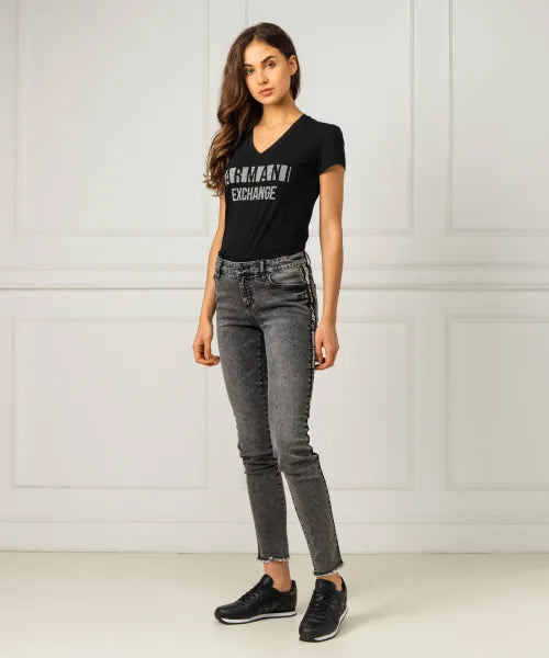 Armani Exchange women black white stud tshirt