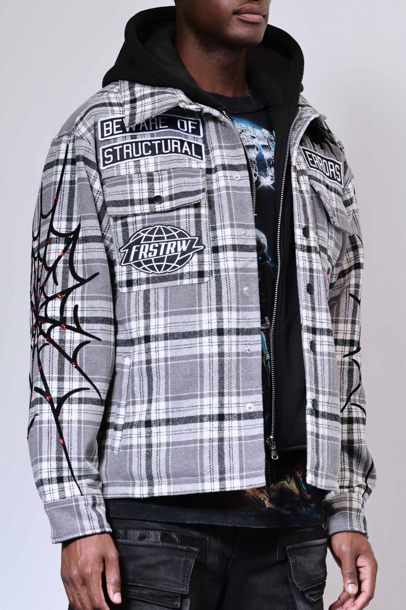 First row beware of structural error hood shacket