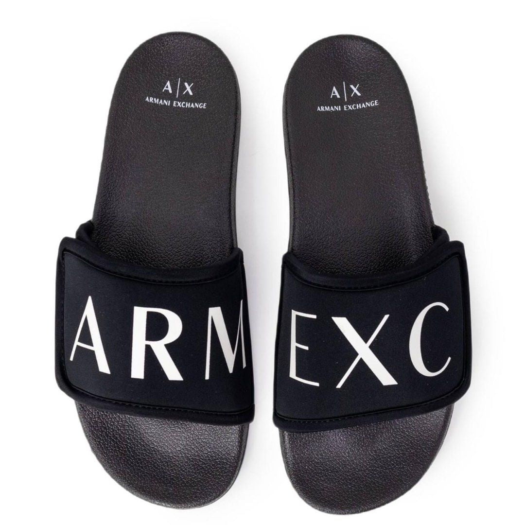 Armani exchange icon logo single strap slides Sandals (black)