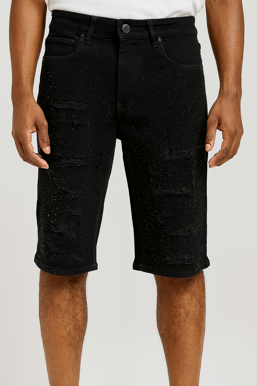 WAIMEA Black NY Ripped Skinny Fit Shorts – Style M7516D
