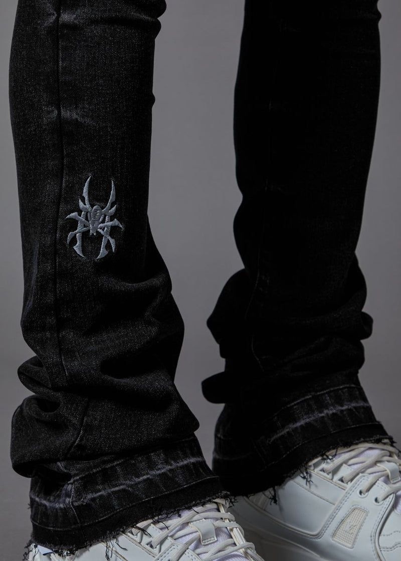 pain washed black stacked denim