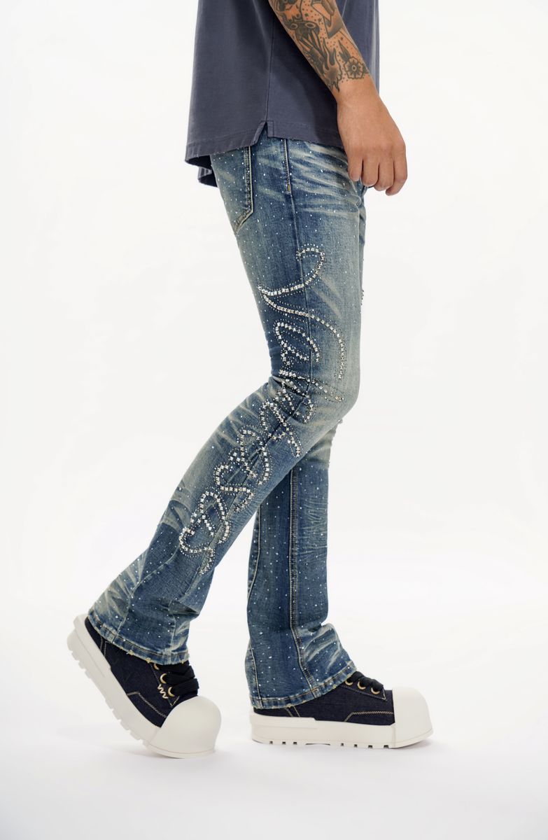 Valabasas LATTICE DARK BLUE STACKED JEAN