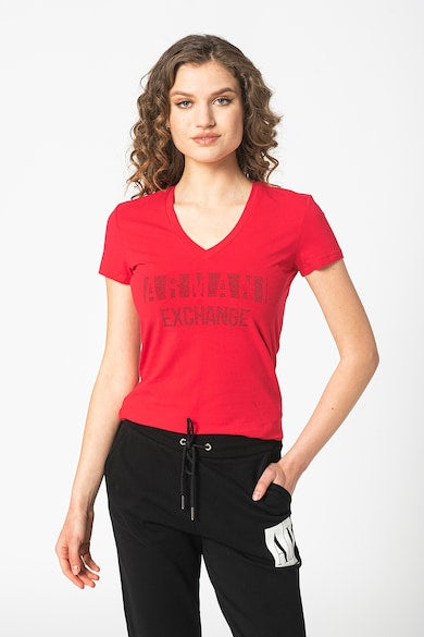 Armani Exchange women red black rhinestones tshirt