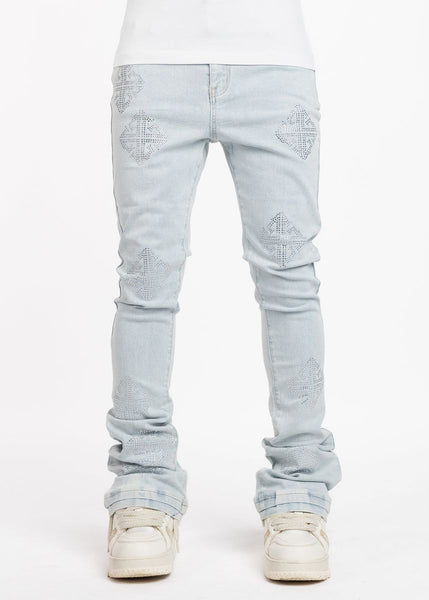 GUAPI Aqua Blue Icon Embellished Denim
